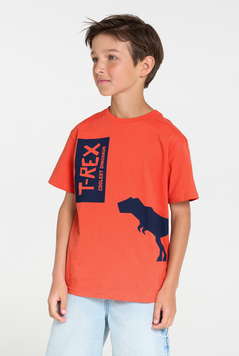 T-shirt manches courtes motif dinosaure orange Garçon 1