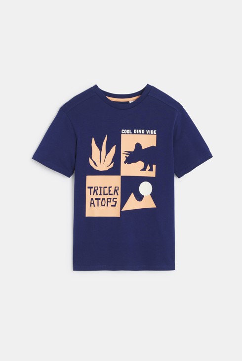 Blaues Kurzarm-T-Shirt mit Dinosaurier-Motiv für Jungen 2