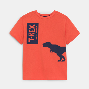 Boy's orange dinosaur motif T-shirt with short sleeves 1