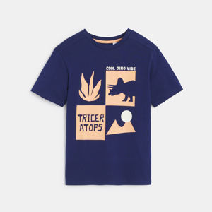 Blauw T-shirt met korte mouwen en dinomotief voor jongens 1