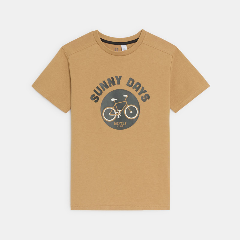 Braunes Kurzarm-T-Shirt mit Fahrradmotiv für Jungen