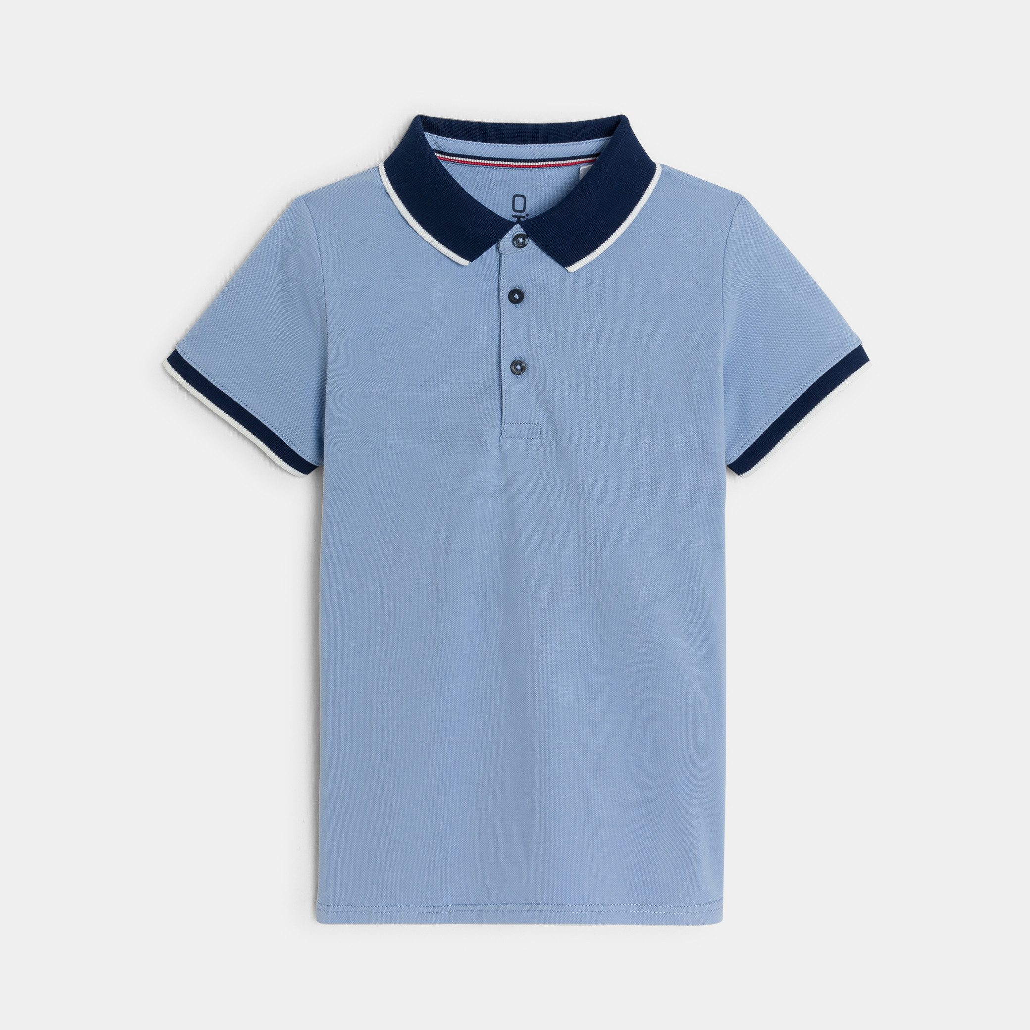 Boy's sky blue jersey piqué polo shirt with short sleeves