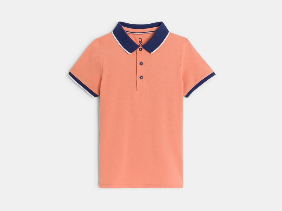Polo manches courtes en jersey piqué orange Garçon 1