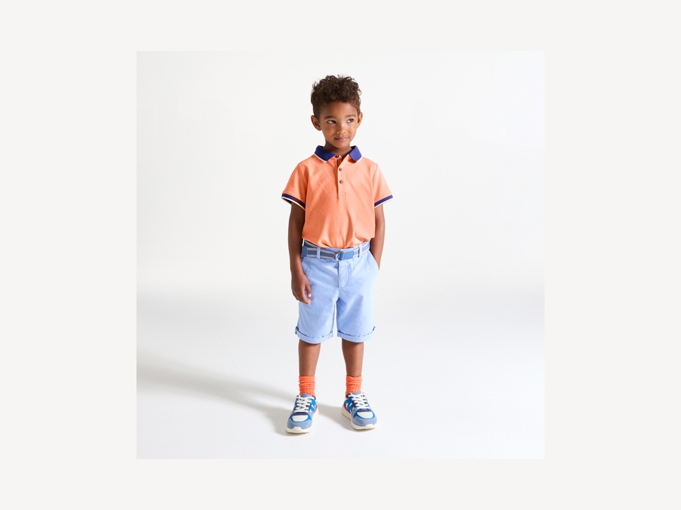 Polo manches courtes en jersey piqué orange Garçon 1