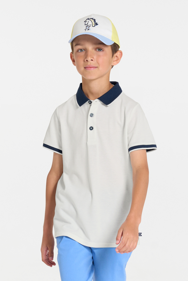Polo manches courtes en jersey piqué blanc Garçon 1