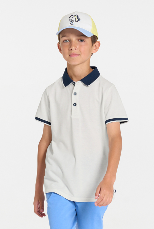 Polo manches courtes en jersey piqué blanc Garçon 1