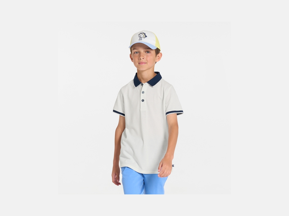 Weißes Kurzarm-Poloshirt aus gestepptem Jersey für Jungen 1