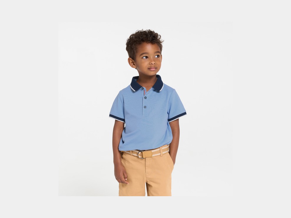 Polo manches courtes en jersey piqué bleu ciel Garçon 1
