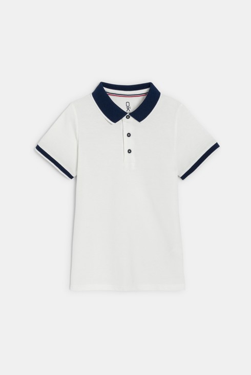 Boy's white jersey piqué polo shirt with short sleeves 2
