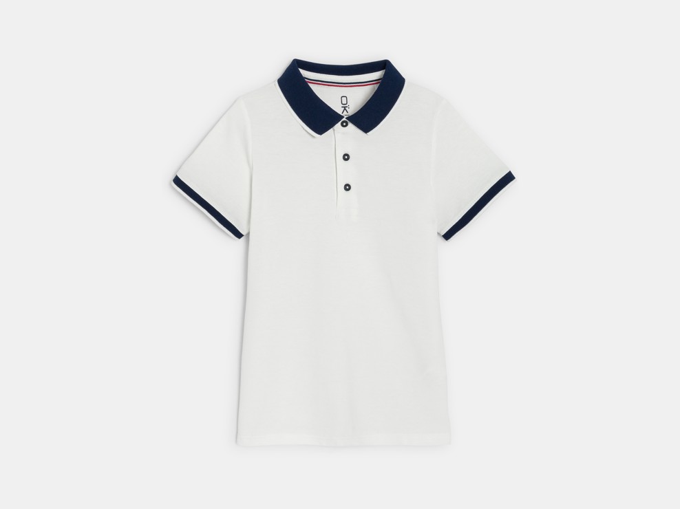 Weißes Kurzarm-Poloshirt aus gestepptem Jersey für Jungen 2