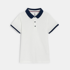 Polo manches courtes en jersey piqué blanc Garçon 1