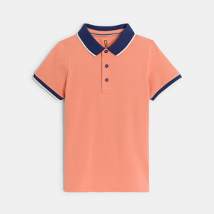 Oranje polo van piqué jersey met korte mouwen en print voor jongens 1