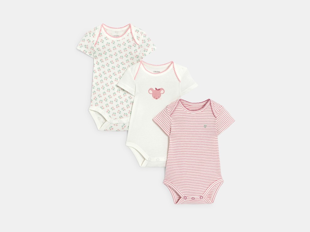 Body manches courtes col US rose bébé fille (lot de 3) 1