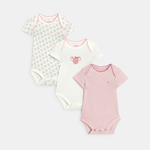 Baby girl's short-sleeve, envelope-neckline pink bodysuit (pack of 3) 1