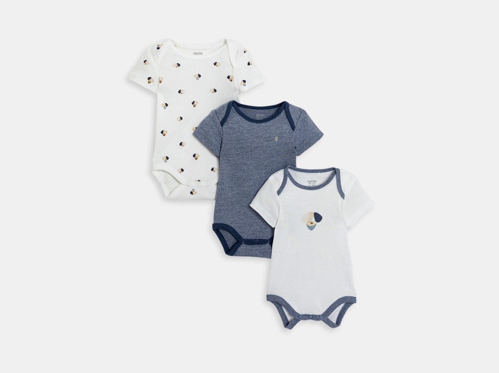 Blauer kurzärmliger Body mit US-Ausschnitt und Hundemotiv Kleinkind Junge (3er-Pack) 1