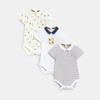 Body manches courtes petit col animaux blanc bébé garçon (lot de 3)