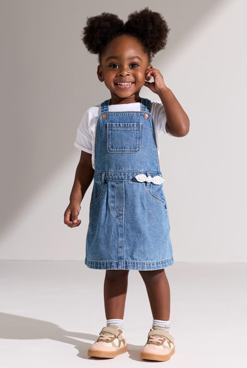 Vestit de peto texà blau bebè nena 1