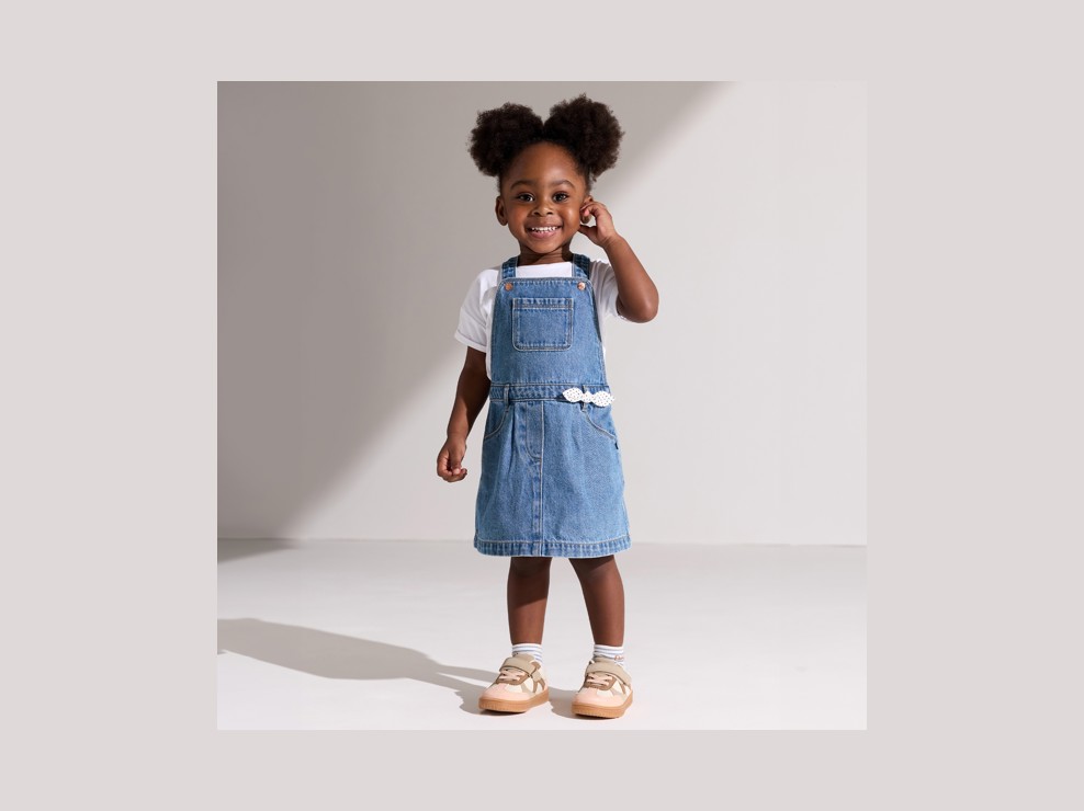 Blauwe salopettejurk van spijkerstof voor babymeisjes 1