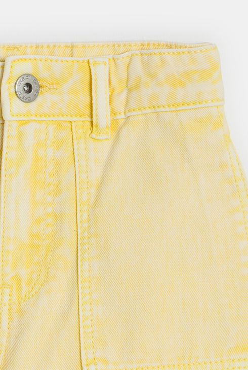 Pantalon large en toile délavée jaune pastel Fille
