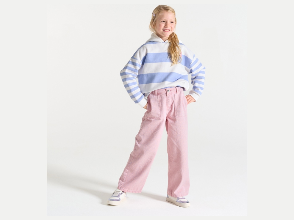 Pantaloni ampi in tela washed rosa pastello bambina 1