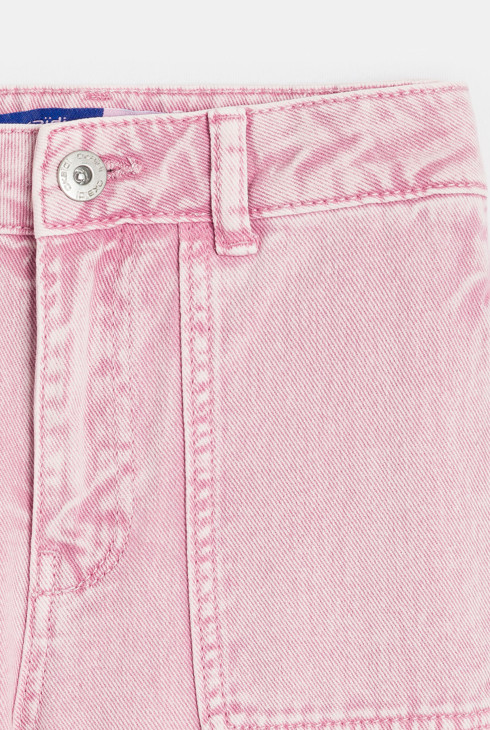 Pantalon large en toile délavée rose pastel Fille 2