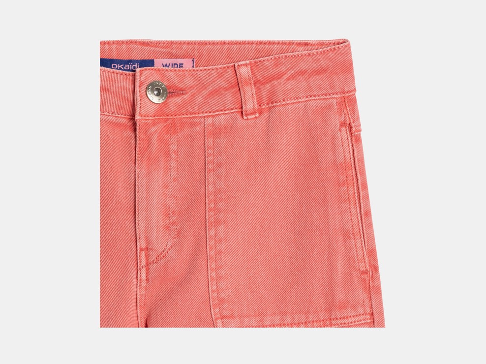Pantalon wide leg rose en toile Fille 2