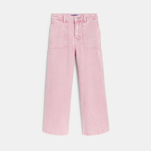 Roze wijde broek van verwassen stof voor meisjes 1