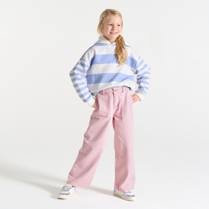 Girl's wide-leg trousers in faded pastel pink canvas 1