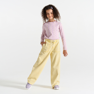 Pantalon large en toile délavée jaune pastel Fille 1