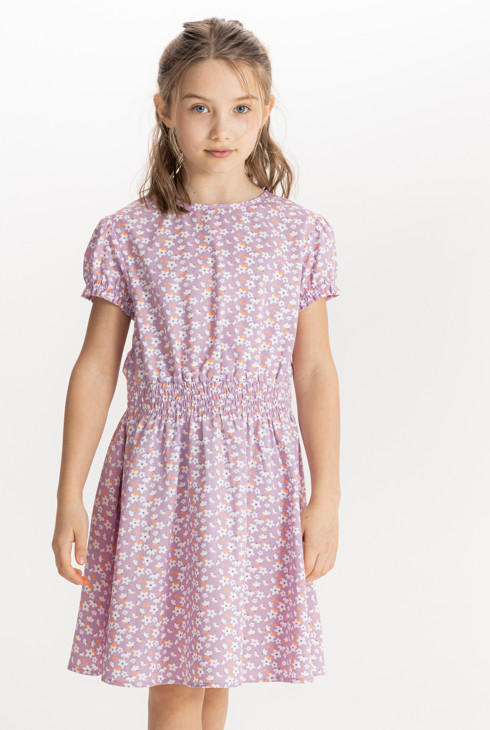 Blasslila Kleid mit Blumen und Prinzessinnenärmeln für Mädchen 2