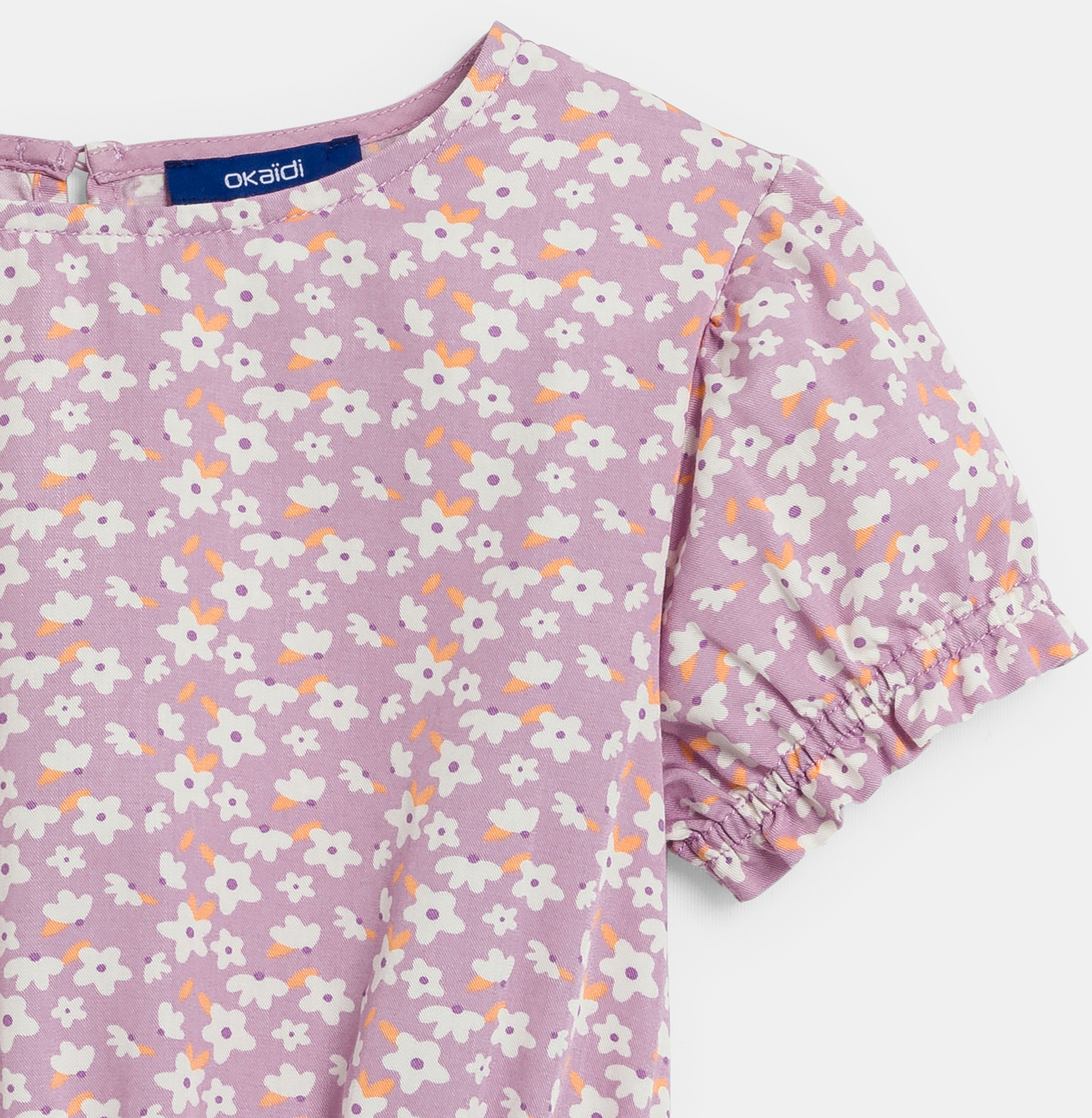 Robe à fleurs manches princesse mauve fille