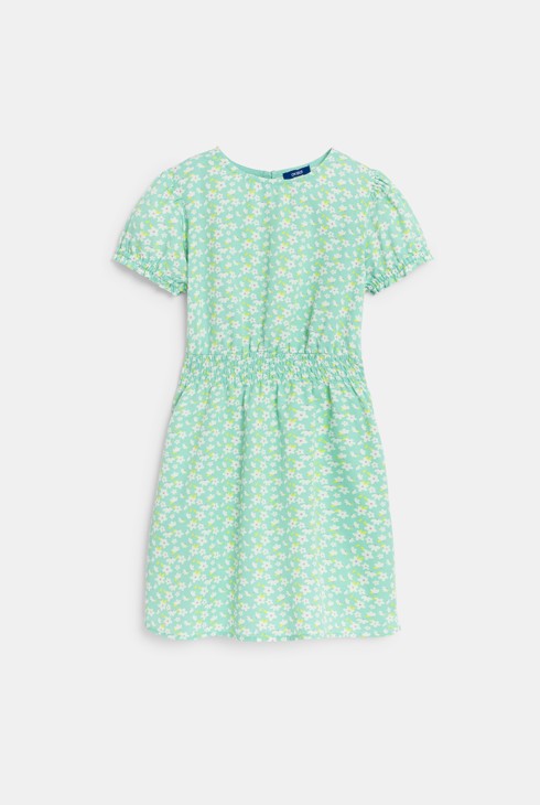 Girl's light green floral puff-sleeve dress 2