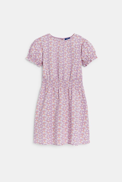 Girl's mauve floral puff-sleeve dress 1