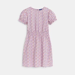 Girl's mauve floral puff-sleeve dress 1