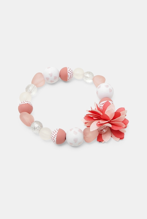 Bracciale con perle e fiori rosa per bambina 1