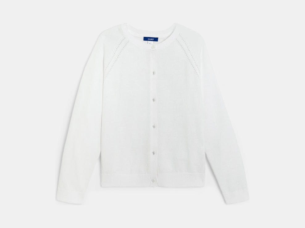 Cardigan en maille fine irisée blanc Fille 1