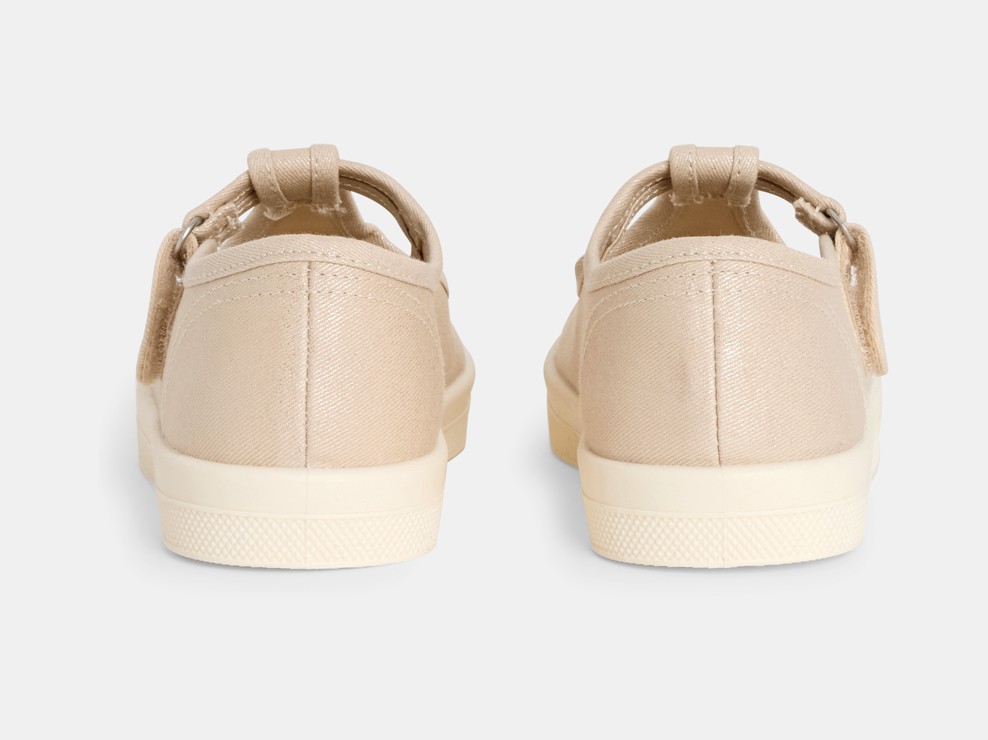 Beige stoffen tennisschoenen met bandje voor meisjes 2