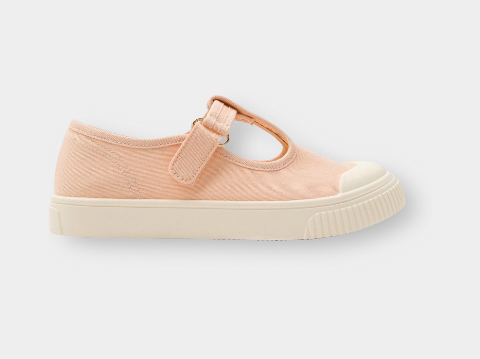 Tennis à bride en toile corail fille 1