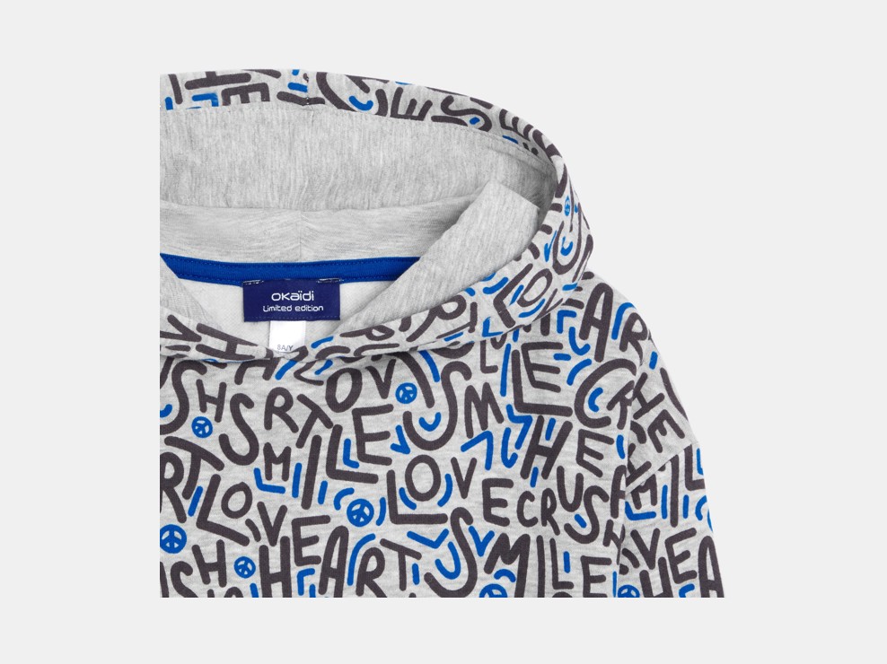 Sweat-shirt à capuche imprimé gris Garçon 2
