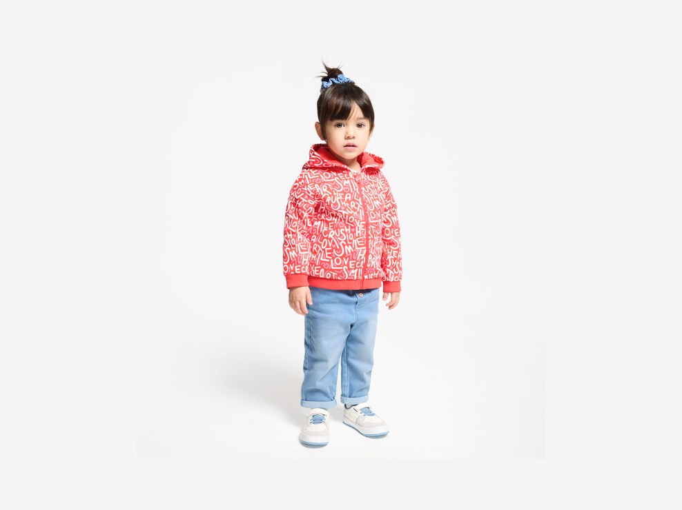 Sudadera con capucha y cremallera muletón mensajes rojo bebé niña 1