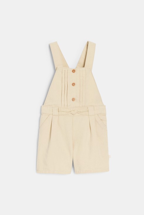 Salopette courte et tee-shirt chic beige bébé fille