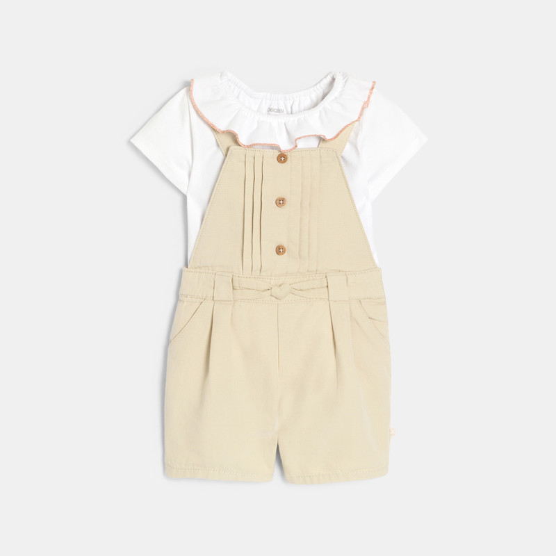 Kurze Latzhose und schickes T-Shirt in Beige Kleinkind Mädchen