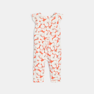 Langer oranger Jumpsuit aus Jersey mit Blumenmuster Kleinkind Mädchen 1