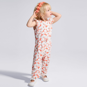 Oranje lang gebreid babypakje met bloemenprint voor babymeisjes 1