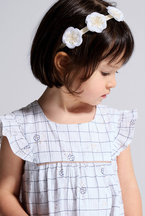 Weißes kariertes Festtagskleid Kleinkind Mädchen 2