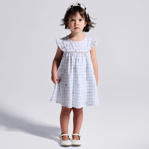 Weiss kariertes Baby-Festkleid für Mädchen 1