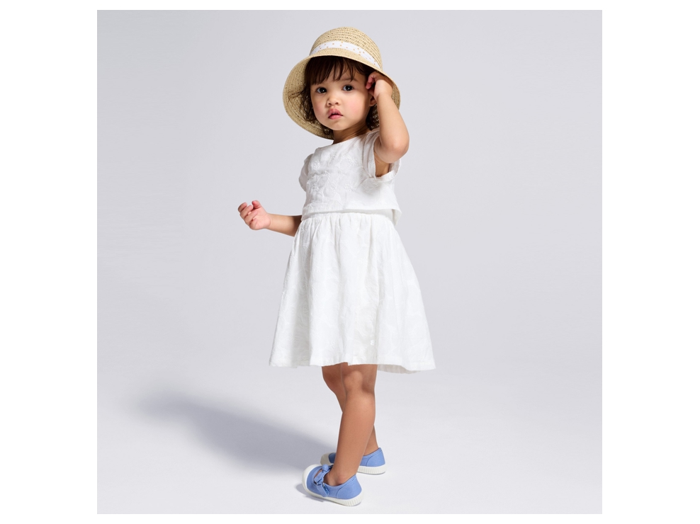 Festliches weißes Kleid aus geblümter Popeline Kleinkind Mädchen 1