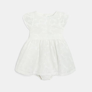 Robe de cérémonie popeline fleurie blanc bébé fille 1