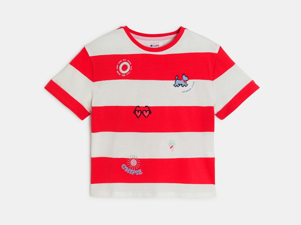T-shirt rayé à motifs rouge fille Chipie 1