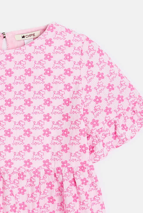 Blouse coton volantée brodée rose fille Chipie